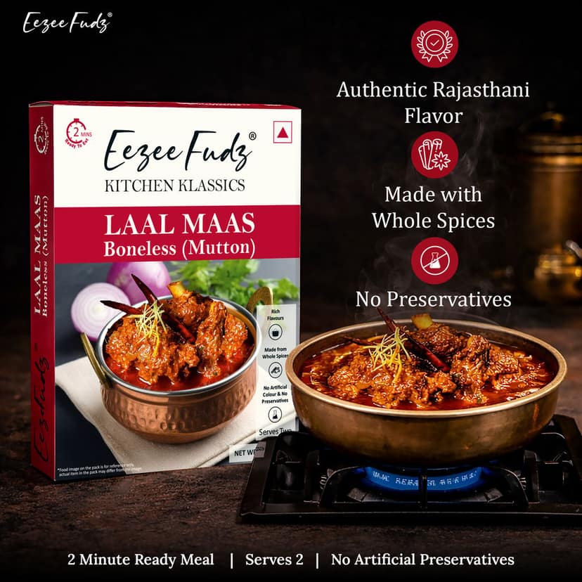 Eezee Fudz Kitchen Klassics Laal Maas (Boneless) | Ready to Eat Rajasthani Mutton Curry | 300g | 2 Minute Heat & Eat view 2