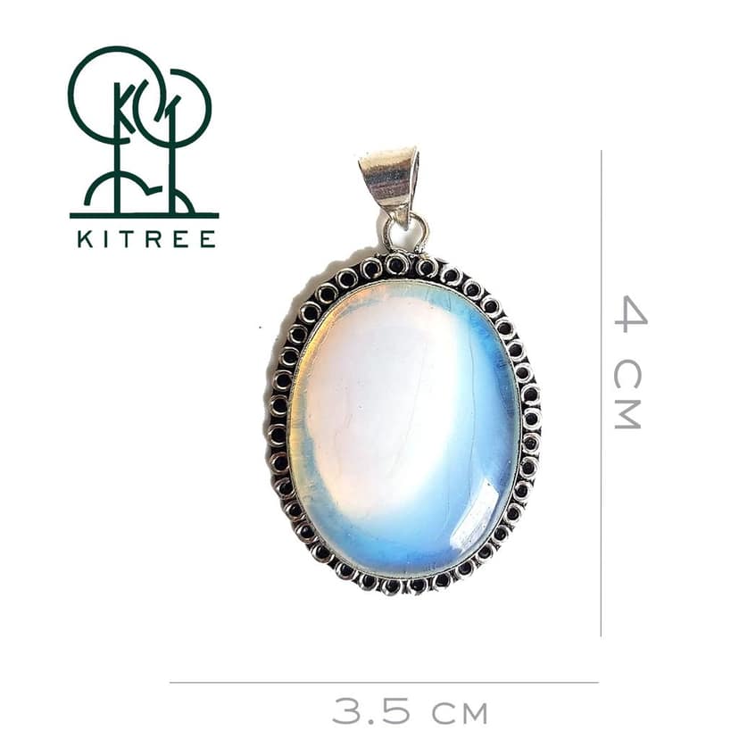KITREE NATURAL OPALITE CRYSTAL OVAL SHAPE PENDENT WITH BLACK THREAD FOR GIRLS AND WOMENS (COLOR OFF WHITE) view 2