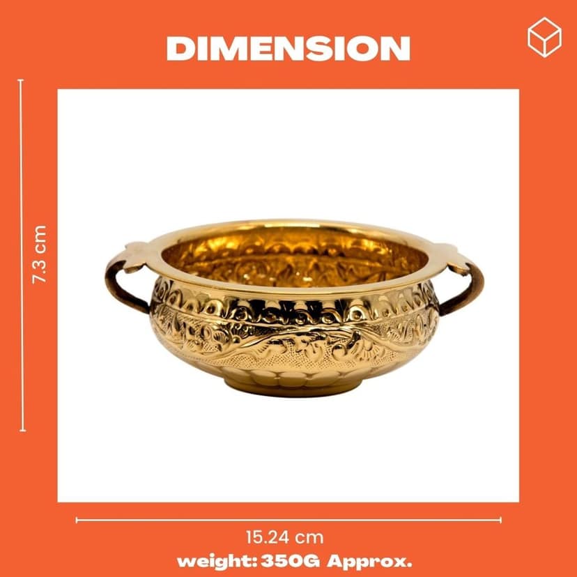 BEING CLASSIC Brass Embossed Design Barfi Design Handcrafted Urli Bowl Golden Color for Home Office and Table Decorative Festive Item Size - 6 inches view 2