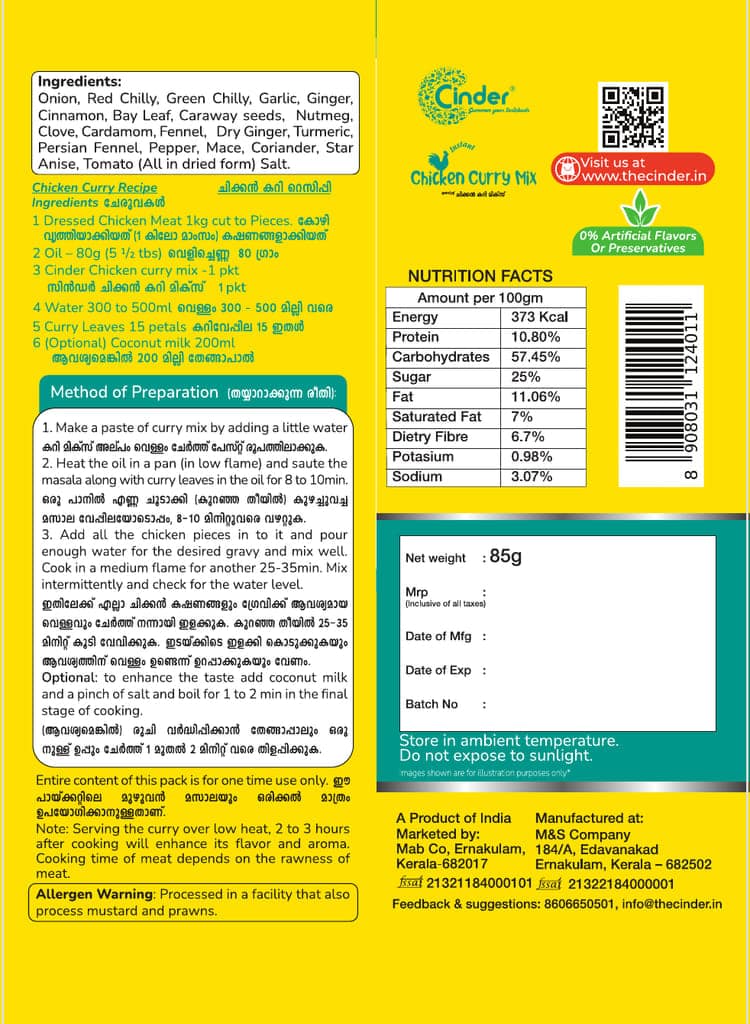 CINDER INSTANT CHCIKEN CURRY MIX 140G view 2