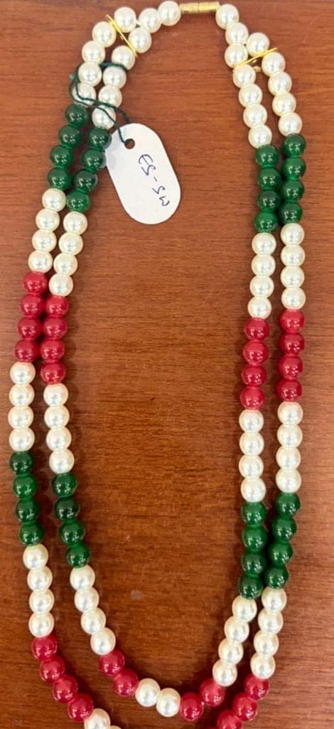 double-strand multi-color green and red moti necklace with white beads view 2