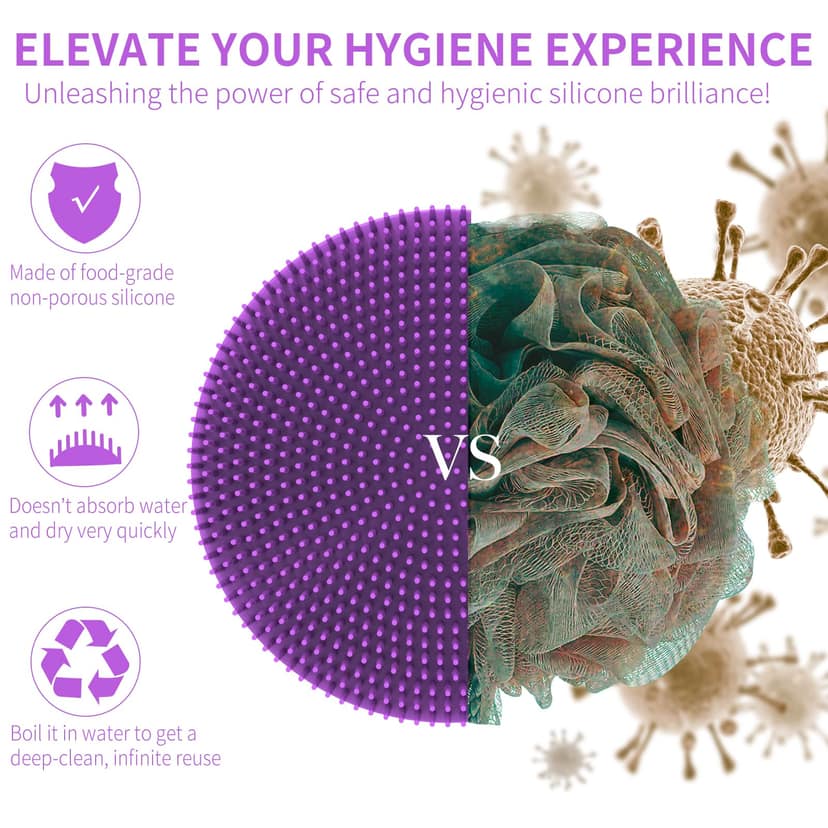 BEAUTAIL Silicone Body Scrubber, Shower Bath Scrubber, More Hygienic Than Traditional Loofah, Lather Nicely, Long Lasting, Gentle Exfoliating Brush for Women Men Baby Sensitive Skin, 1 Pack, Purple BEAUTAIL Silicone Body Scrubber, Shower Bath Scrubber, M view 2