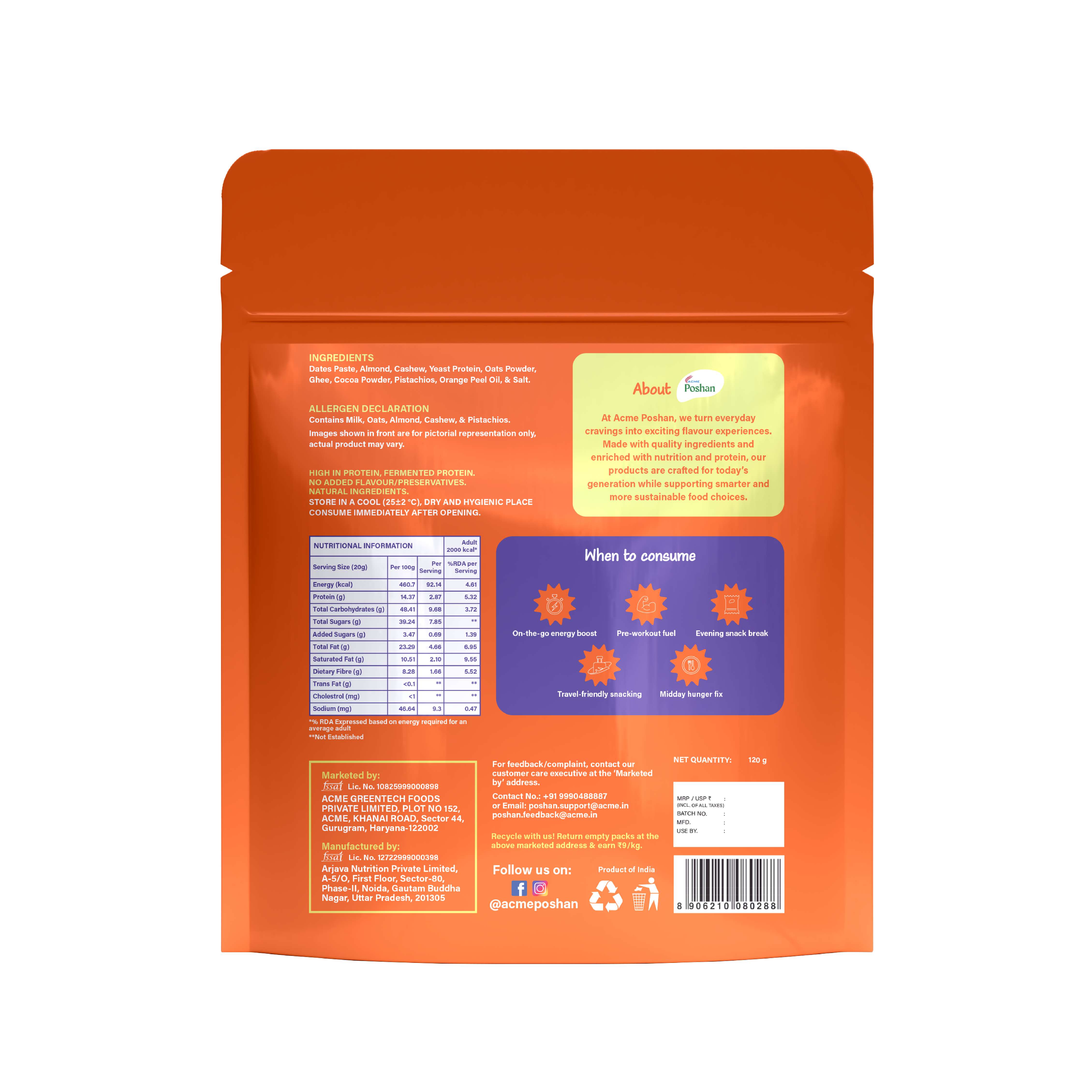 Acme Poshan Perfect Dates Cocoa Orange Pack of 6 - 120g view 2