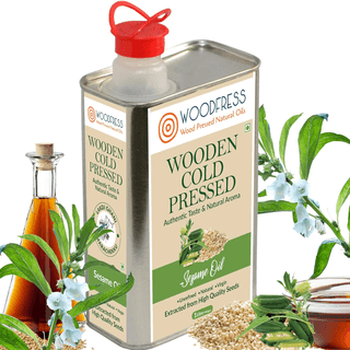 WOODFRESS Pure Cold Pressed Sesame Oil - 1 Litre, Wood Pressed Gingelly Oil, Rich in Omega 6 & 9, Til Oil for Cooking, Woodpress, Metal Tin 1L