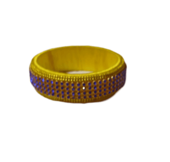 Yellow and Blue Silk Thread Bangle with Stone Work view 2