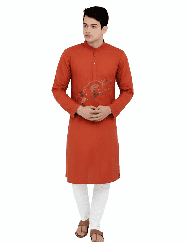 Vintage Designed Kantha Stitched Pure Cotton Kurta for Men