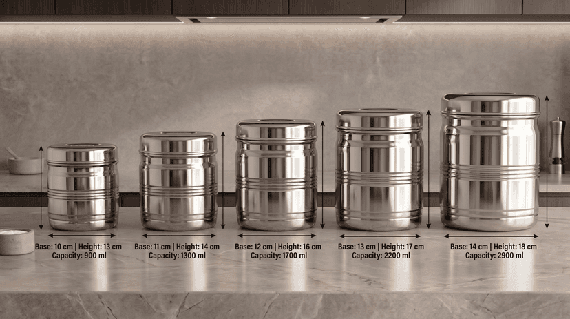 WEKTU Stainless Steel Kitchen Storage Container Dabba Set of 5 (900ml - 2900ml) view 2
