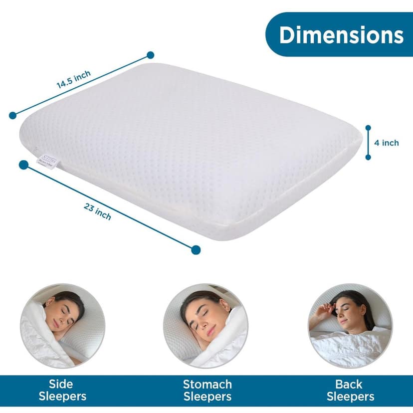 Sleepsia Cooling Gel Cervical Memory Foam Standard Pillow – Neck & Shoulder Pain Relief Pillow Offers Comfortable Sleep, Support Pillow, Orthopedic Neck Pain, Washable Cover (Pack of 3) Standard(23"X14.5"X4") view 2