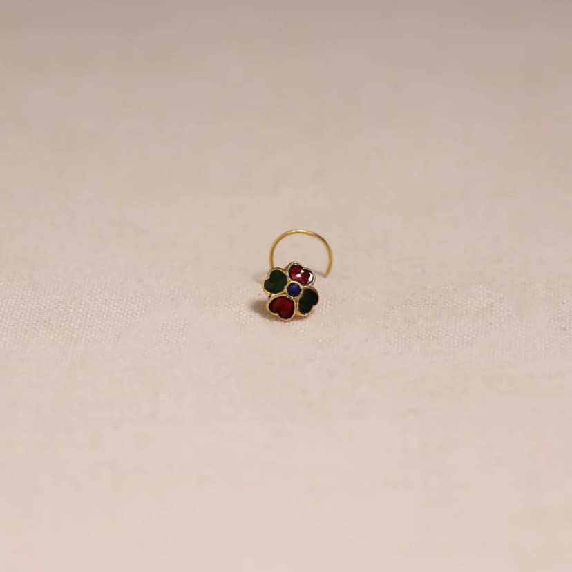 Multicolor - Handcrafted Paka Meenakari Nosepin 186 view 2