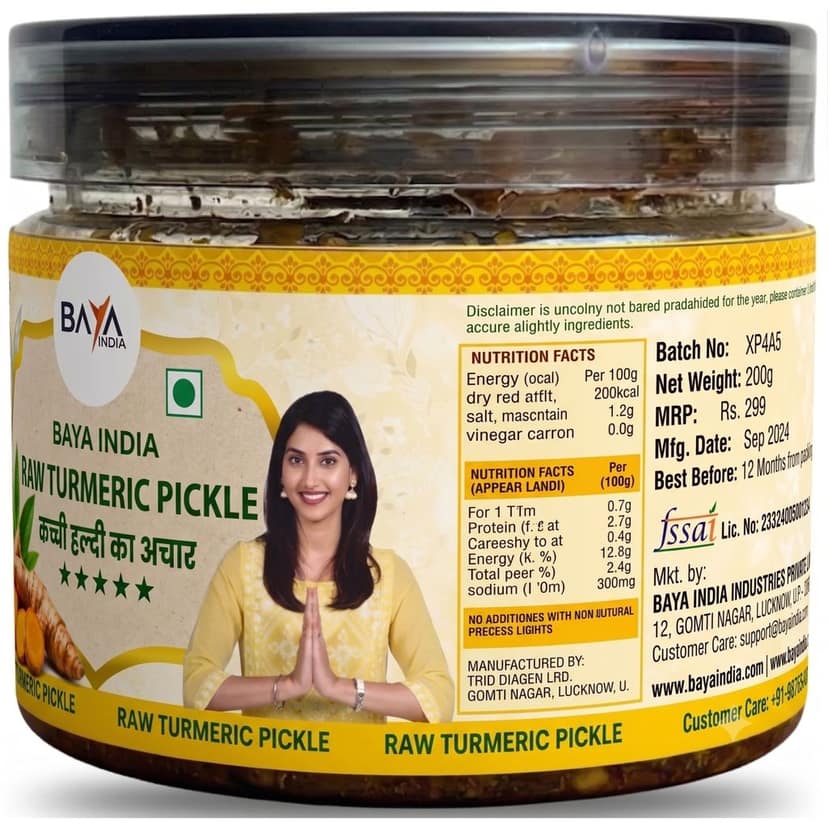 Baya India Kacchi Haldi Ka Achar | Turmeric Pickle | Homemade Pickle in Mustard Oil | Sun-Dried | No Added Colours or Flavours | 250g view 2