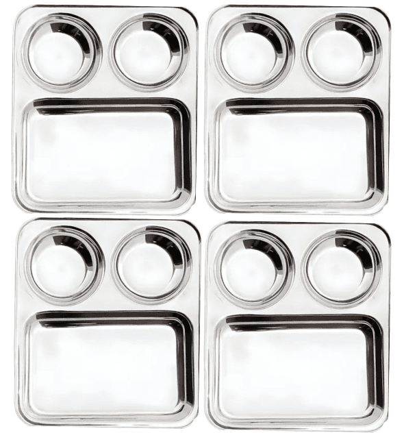 WEKTU Stainless steel Pav Bhaji Plate | Lunch Plate | Bhojan Thali 3 in 1 Compartments Dinner Plate