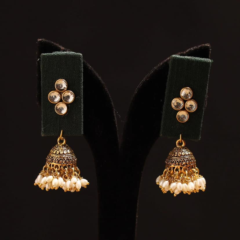 Yellow - Raahi Stone Work Fabart GS Jhumka Earrings
