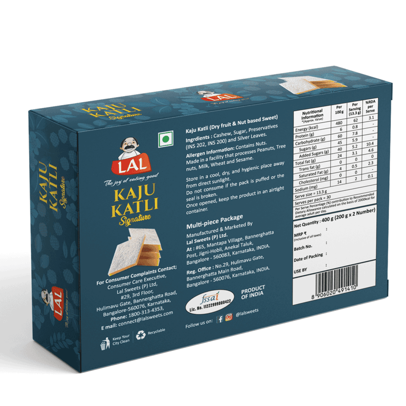 Lal Sweets Kaju Katli Premium 200*2Pack || Made with Fresh and Healthy Cashew Nuts || Traditional Indian Kaju Sweets view 2