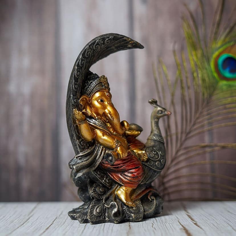 Craftlayout Craftlayout Sitting On Peacock Lord Ganesh Idol 19 Cm view 2