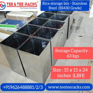 Rice Stainless Steel Storage Bin - 63 Kg Capacity