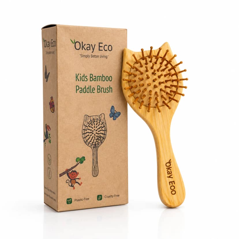 OKAY ECO Kids Cat Bamboo Paddle Hair Brush Made of Bamboo view 2