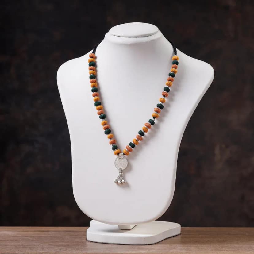 Multicolor Lambani Thread & Bead Work Coin Pendant Necklace