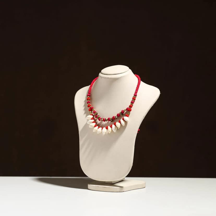 Red - Tribal Odisha Dokra Threadwork Handmade Necklace 46