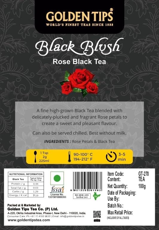Golden Tips Black Tea with Rose Petals, Aromatic & Soothing Loose Leaf Tea, Floral, Sweet, & Refreshing Taste, Natural Detox Tea, Rich in Antioxidants for Health & Wellness (100 Gram, 50 Cups) view 2