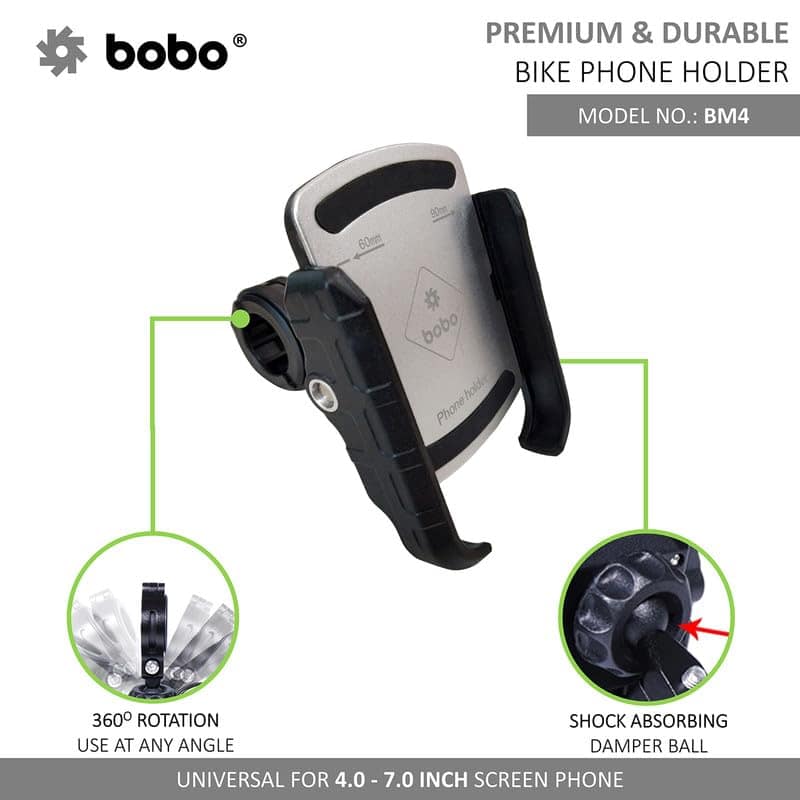 BOBO BM4 Jaw-Grip Waterproof Bike/Motorcycle/Scooter Mobile Phone Holder Mount, Ideal for Maps and GPS Navigation (Silver) BOBO BM4 Jaw-Grip Waterproof Bike/Motorcycle/Scooter Mobile Phone Holder Mount, Ideal for Maps and GPS Navigation (Silver) - Silver view 2