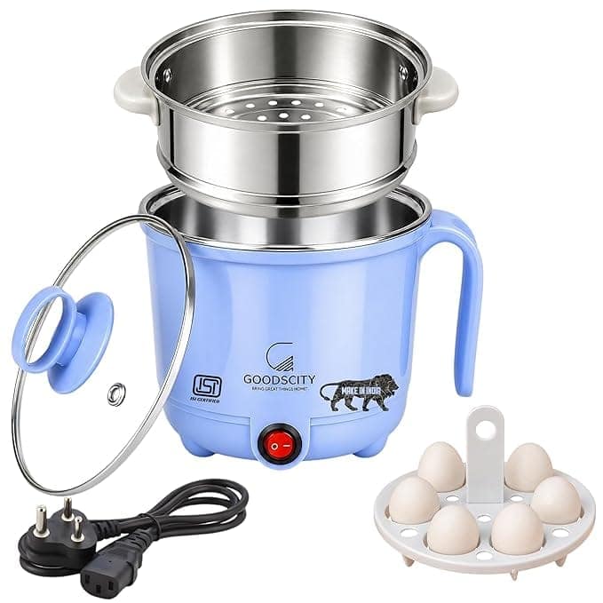 GOODSCITY Multifunctional 3-in-1 Electric Kettle 1.5L| Stainless Steel Pot with Steamer & Egg Tray