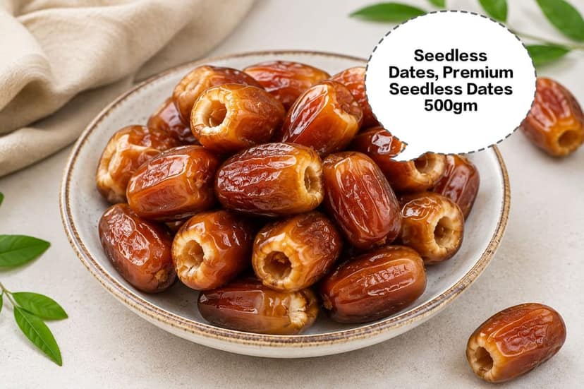 Seedless Dates, Premium Seedless Dates, Pitted Dates, Natural Seedless Khajoor, Soft Seedless Dates 500gm view 2