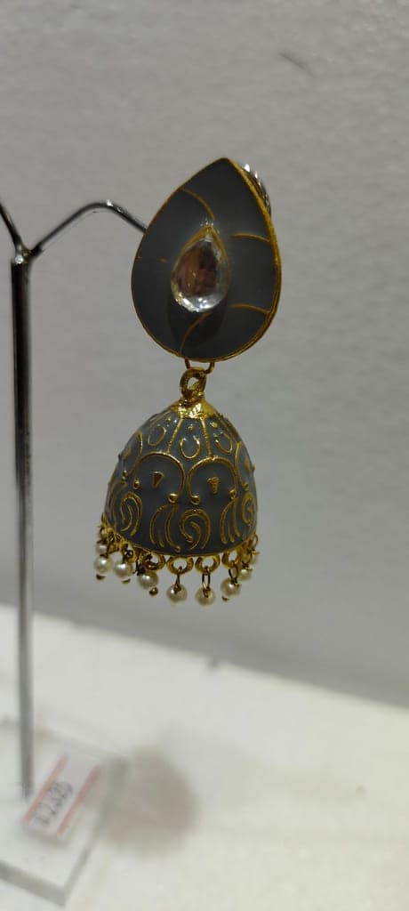 Gold Plated Kundan Pearl Jhumki Earrings view 2