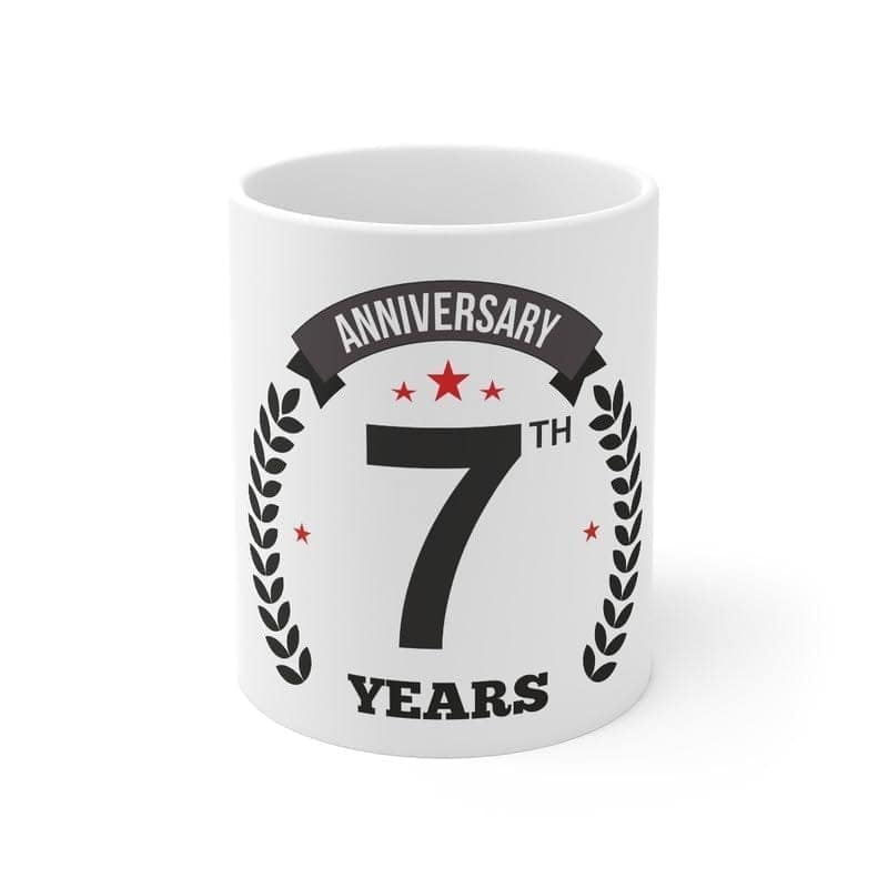 DARSHANS Ceramic 7th Anniversary Printed Coffee Mug (Color: White, Capacity:330ml)