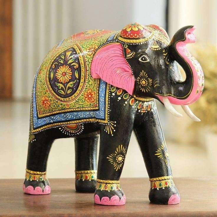 Wood Handmade Elephant Statue with Body Painting Animal Figurines Showpiece view 2