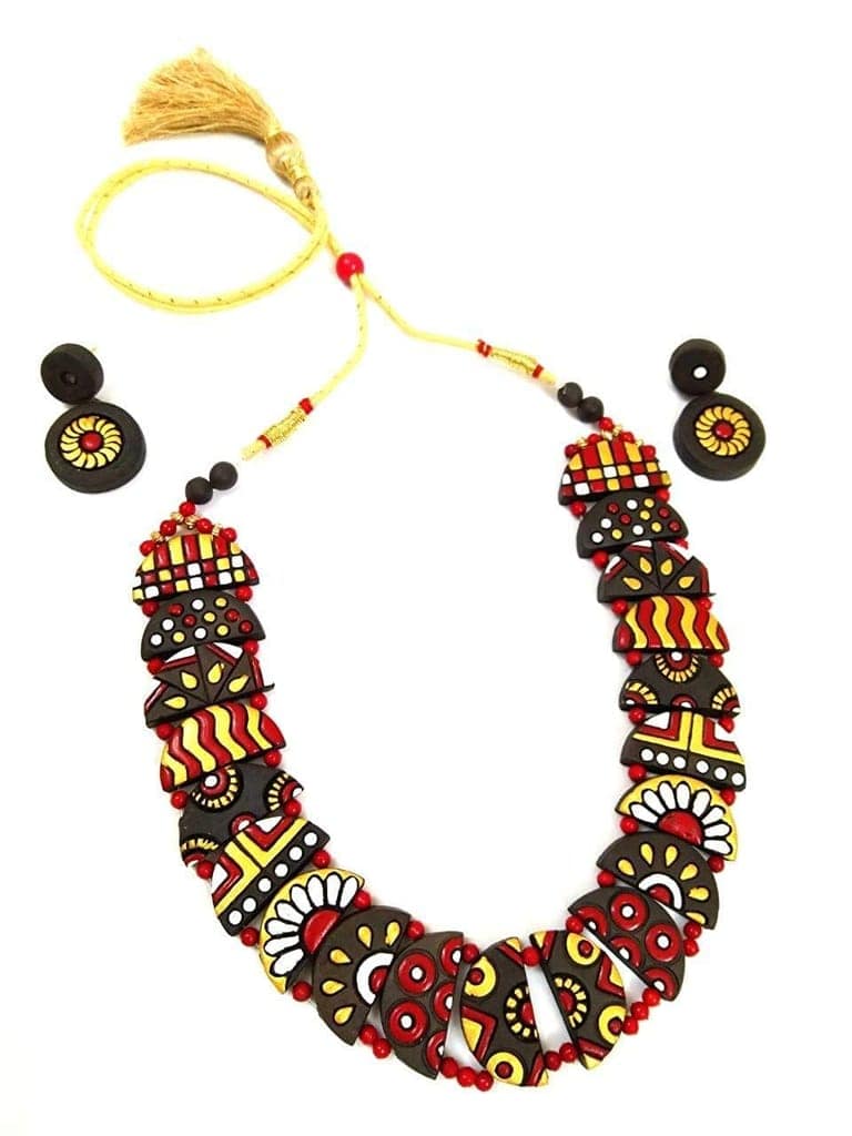 EKAM EK delicately designed terracotta necklace with earrings for women and girls for casual and formal wear for suit saree and skirt in multicolour view 2