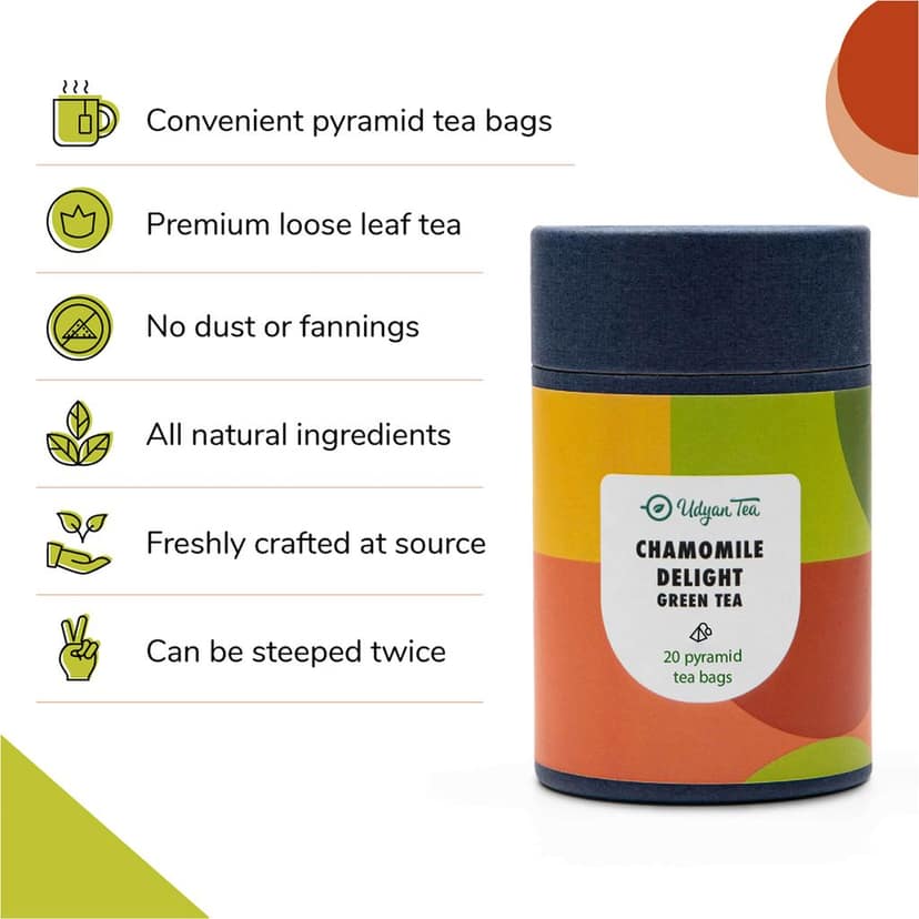 Udyan Tea Chamomile Green Tea, 20 Pyramid Tea Bags | Calm Your Mind | Bed Time Tea view 2
