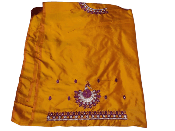 Kasavu Blouse with Hand Embroidery Work - Mustard Yellow view 2