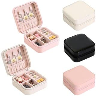 Mini Jewelry Travel Case, PU Leather Organizer Box, Small Portable Jewellery Storage Holder for Womens Rings Earrings Ne view 2