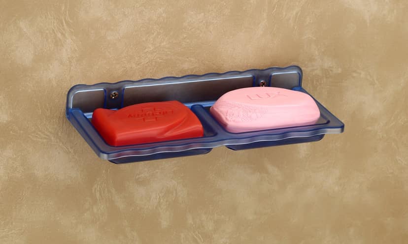 HAPPI Unbreakable ABS Plastic Square Shape Double Soap Dish, Soap Stand, Soap Case, Soap Holder Stand Wall Mounted for Bathroom (Blue)
