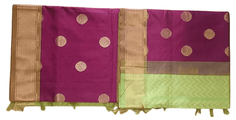 Pure Handloom Mysore Silk Saree With Zari Butta And Contrast Green Pallu view 2