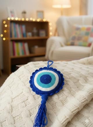 Sakha Crochet Evil Eye Wall/Car Hanging Royal Blue White Sky Blue