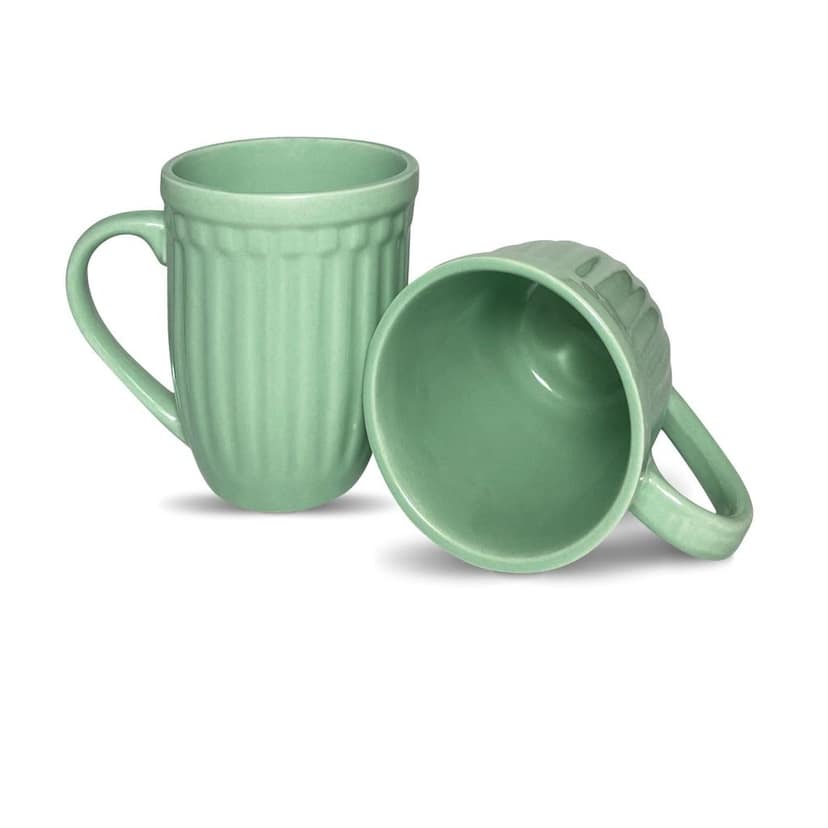 Ceramic Dining Matte Mint Green Linear Coffee Mugs Set of 2 view 2