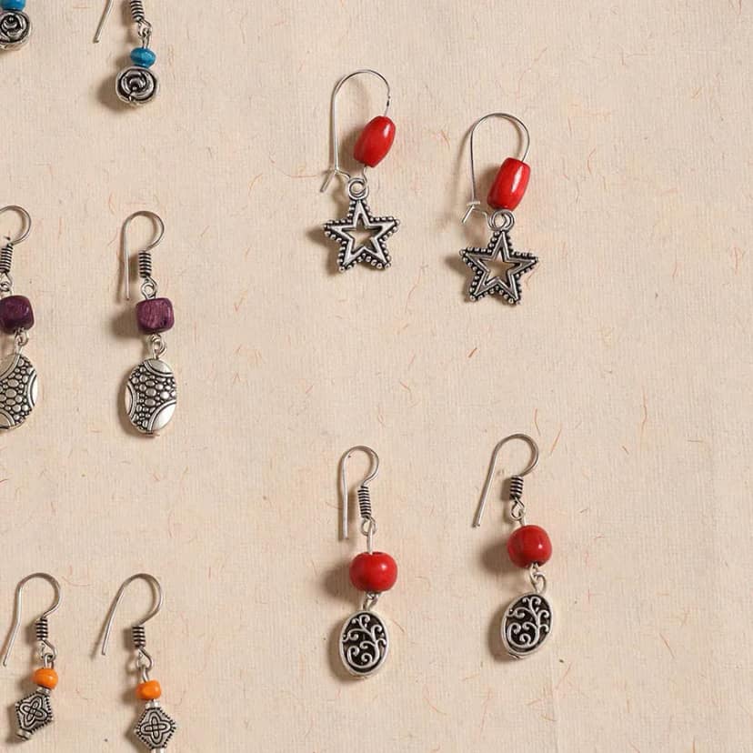 Multicolor Handmade German Silver Bead Earrings Set (5) view 2