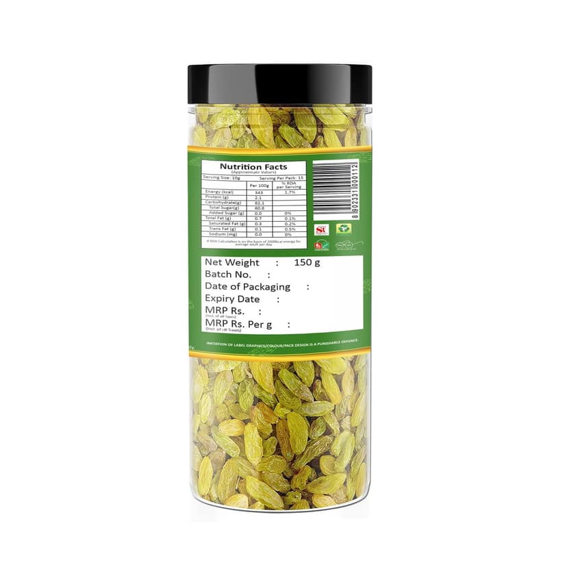 YUM YUM Seedless Green Raisins Kishmish Dry Fruits - 150g view 2