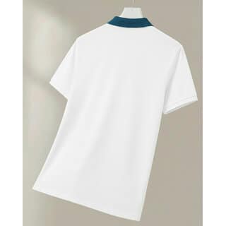 Ausk Mens Off White, Teal Blue Checkered Cotton Blend Polo T-Shirt view 2