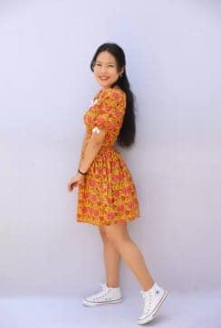 A cute floral dress with a shirred bodice and bubble sleeves view 2