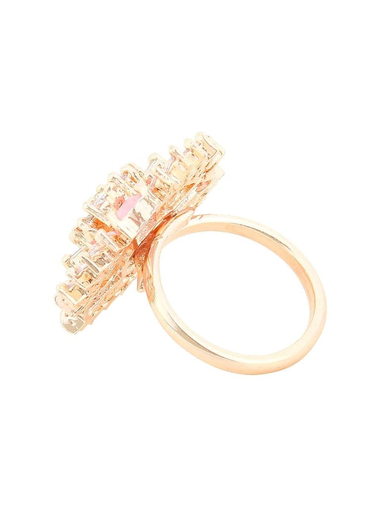 Cardinal Rose Gold Plated Peach Stone American Diamond Adjustable Ring view 2