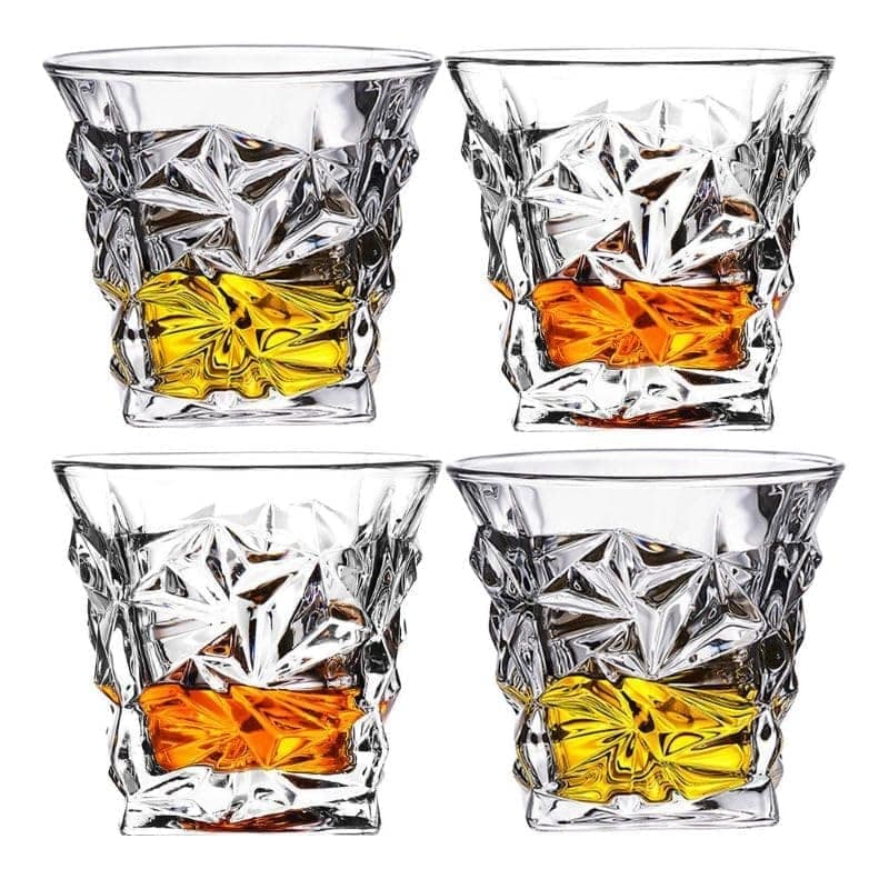 Crystal Cut Diamond Whiskey Glasses, 310 ML, Bar Glass for Drinking Bourbon, Whisky, Scotch, Cocktails, Beer, Old Fashioned Tumblers