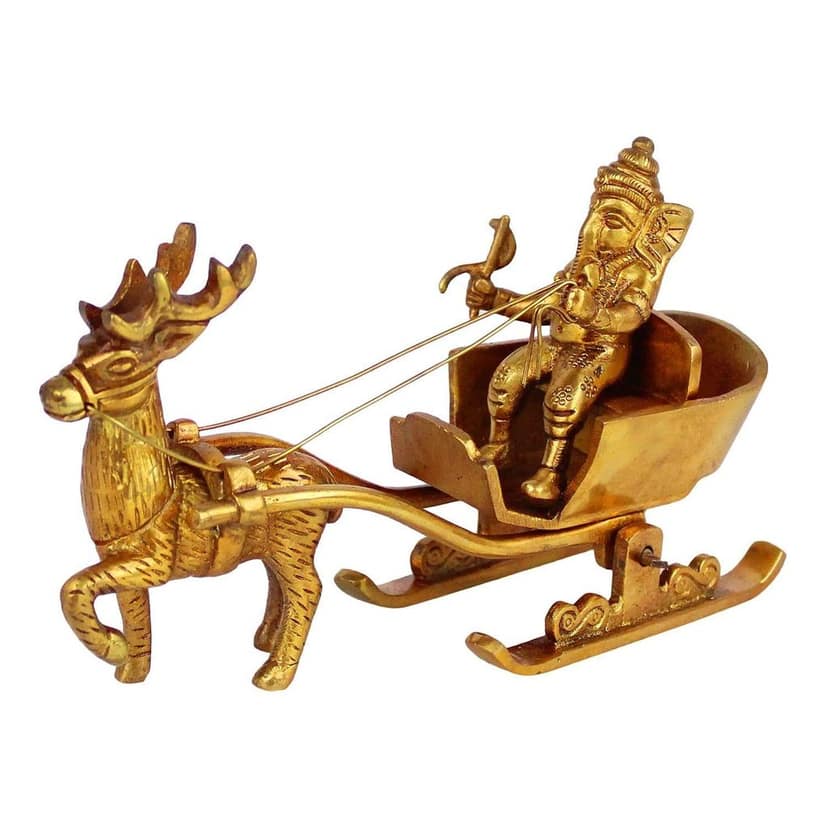 ARTVARKO Brass Ganesha Statue As Santa Pulled by Deer Brass Ganesh Murti Idol Showpiece Home D?cor Mandir Bhagwan Office Temple Gift view 2