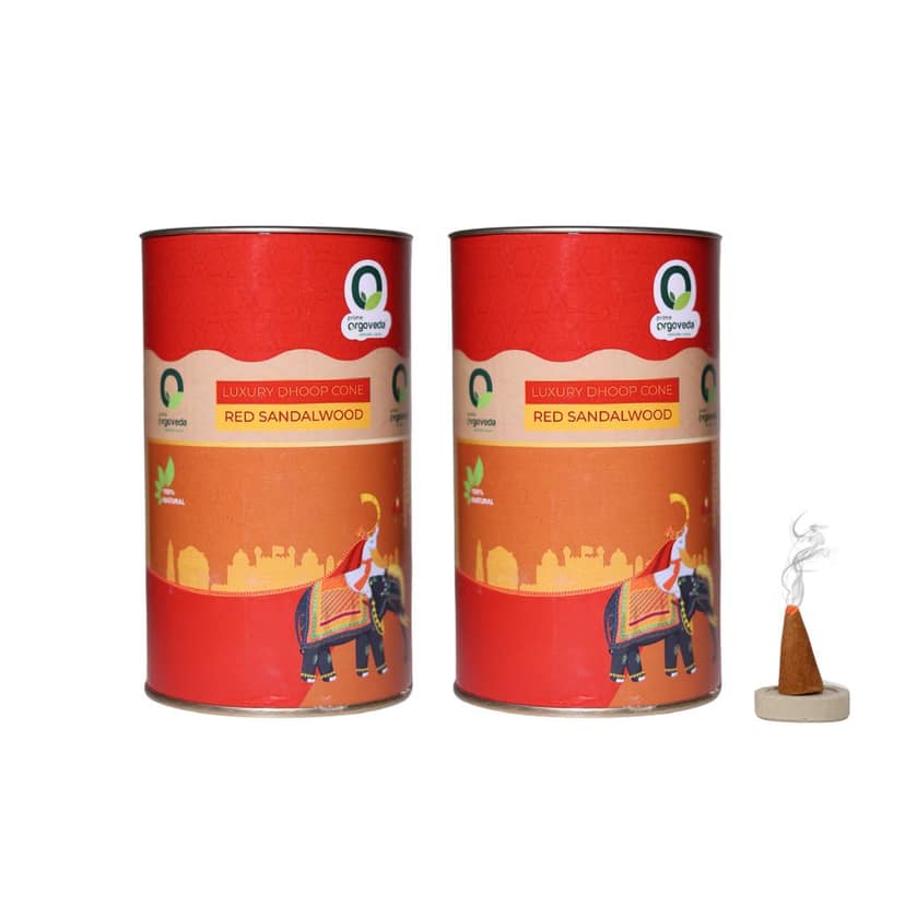 Prime Orgoveda Red Sandalwood Premium Dhoop Cones (Pack of 2) | 100% Natural & Organic | Charcoal-Free, Bamboo-Free, Handcrafted Long-Lasting Dhoop batti (80 Organic Dhoop Cones)