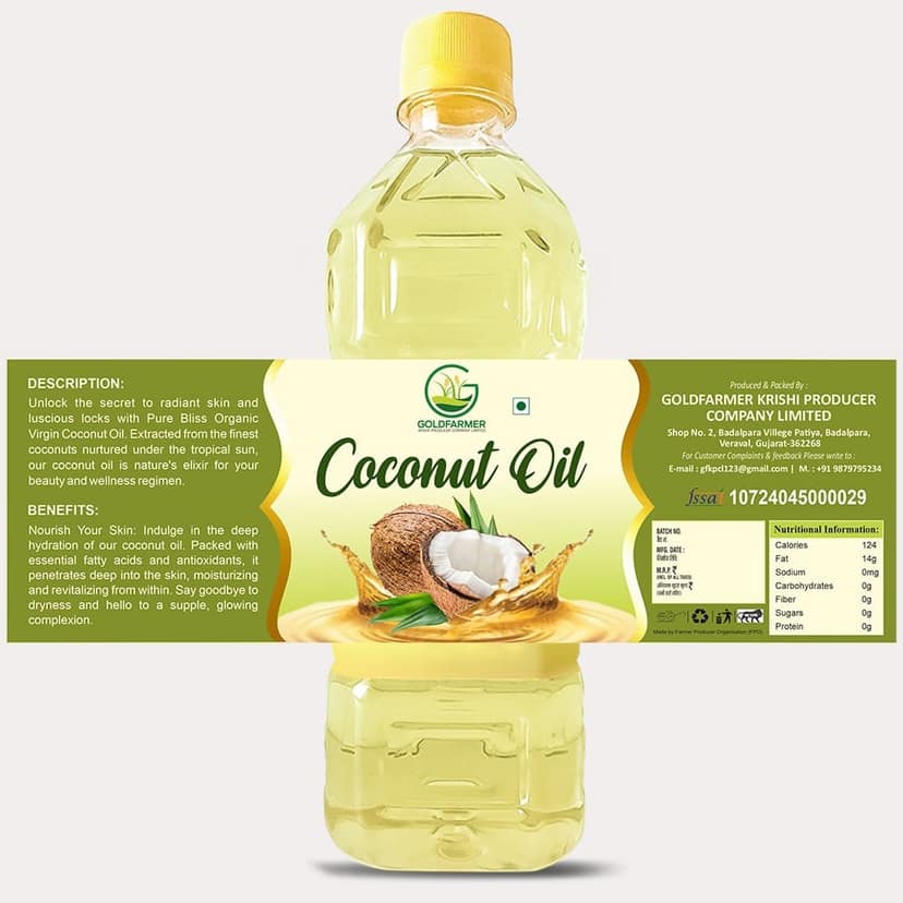 Coconut Oil 1 Litre – Natural, Farmer-Made & Cold-Pressed | Goldfarmer Krishi Producer. view 2