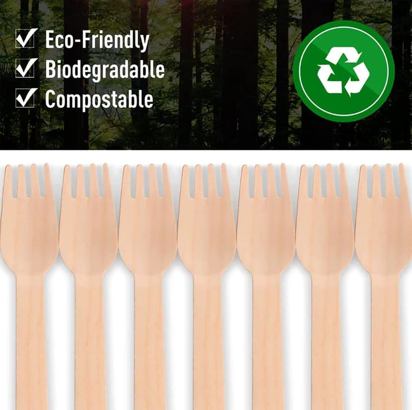 Divatos Biodegradable Wooden Fork 160mm | Disposable Eco-Friendly for Dessert Party Picnic BBQ Weddings Bakery Restaurants Takeaway & Cloud Kitchen Food Delivery and Multi Use (Pack of 50) view 2