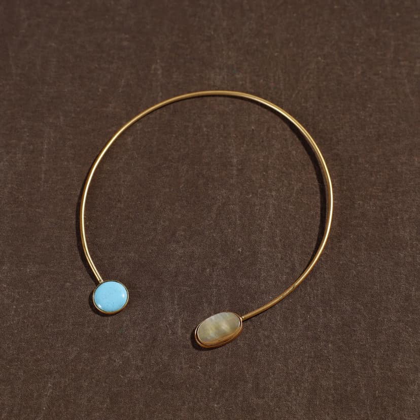 Multicolor Brass Hasli Necklace with Seashell Pendant view 2