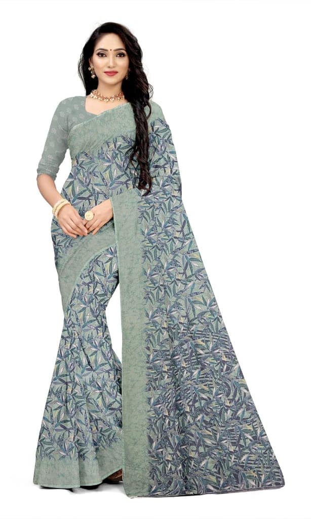 KHUSHBOO DESIGNERS Women's Solid Georgette 5.5 Meter Saree with Unstitched Blouse Piece (Blue). view 2