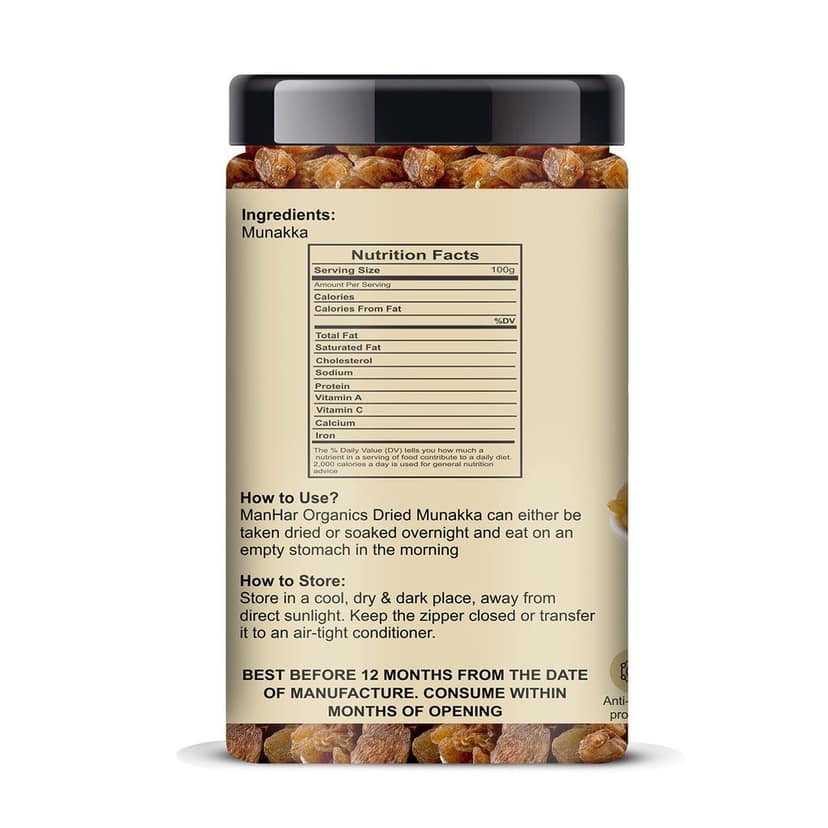 ManHar Organics Brown Raisins (Kishmish) Jar 475gm | Naturally Sweet & Juicy | Rich in Iron, Fiber & Antioxidants | Healthy Snack for Digestion & Energy view 2
